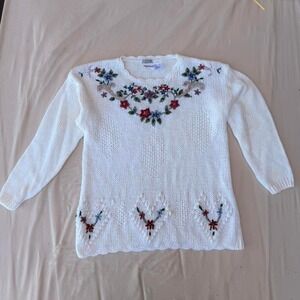 Hand Knitted sweater by bobbie brooks with flower embroidery